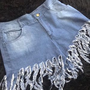 Denim Blue Jean Ruffle Shorts